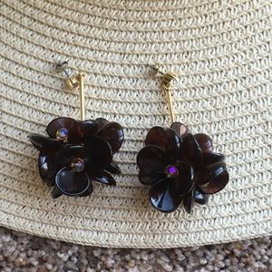 Unique Gold and Dark Purple Brown Floral Earrings